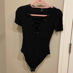 Forever 21 Black Lace Up Bodysuit Size S